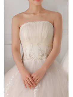 Тюль бретелек длина пола бальное платье свадебное платье с блестками