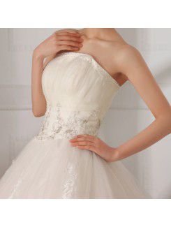 Tulle Strapless Floor Length Ball Gown Wedding Dress with Sequins