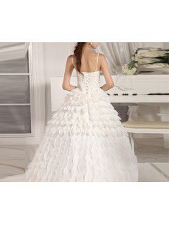 Tulle Spaghetti Floor Length Ball Gown Wedding Dress with Handmade Flowers