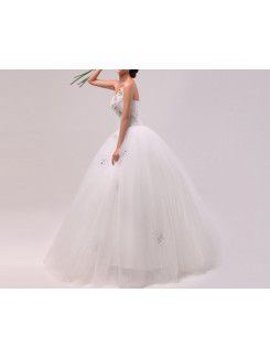 Organza V-neck Floor Length Ball Gown Wedding Dress with Crystal