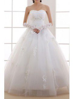 Organza Scoop Floor Length Ball Gown Wedding Dress with Handmade Flowers