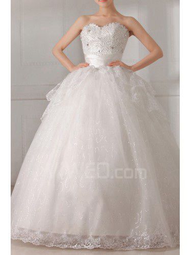 Organza scoop gulv lengde ball kjole brudekjole med paljetter
