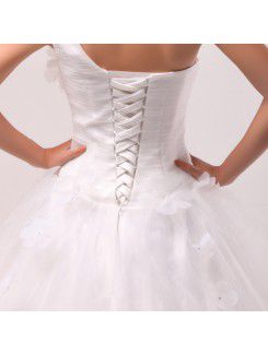 Organza One Shoulder Floor Length Ball Gown Wedding Dress with Handmade Flowers
