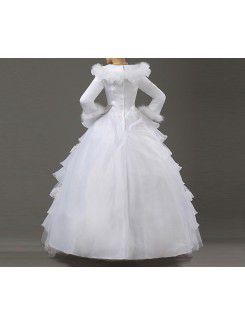 Satin Jewel Floor Length Ball Gown Wedding Dress with Handmade Flowers