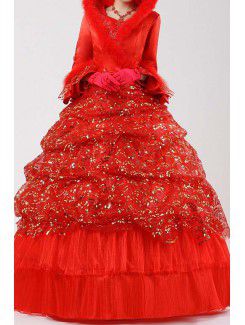 Satin Jewel Floor Length Ball Gown Wedding Dress with Sequins