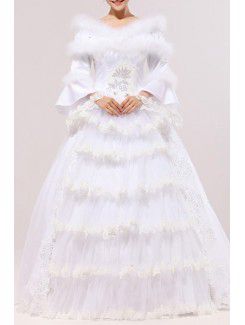 Organza juvel gulv lengde ball kjole brudekjole med paljetter