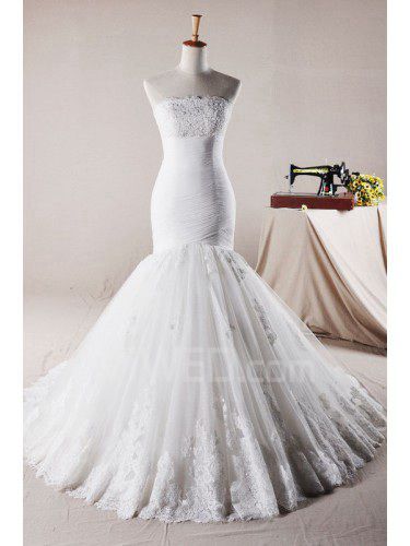 Lace Strapless Sweep Train Mermaid Wedding Dress with Sequins