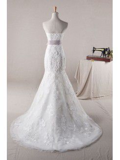 Lace Strapless Sweep Train Mermaid Wedding Dress with Embroidered