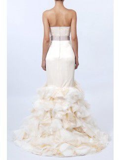 Satin Strapless Sweep Train Sheath Wedding Dress with Crystal
