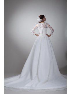 Organza Scoop Sweep Train A-line Three-quarter Sleeves Wedding Dress with Jacket
