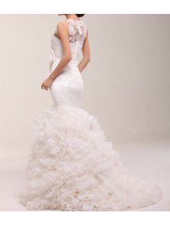 Lace Jewel Floor Length Mermaid Wedding Dress