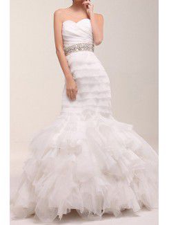 Organza Sweetheart Chapel Train Mermaid Wedding Dress with Beading