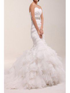 Organza Sweetheart Chapel Train Mermaid Wedding Dress with Beading