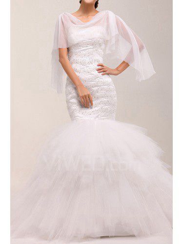 Net Scoop Sweep Train Mermaid Wedding Dress with Pearls