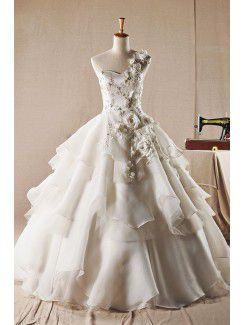 Органзы одно плечо длиной до пола, бальное платье свадебное платье с цветами ручной работы