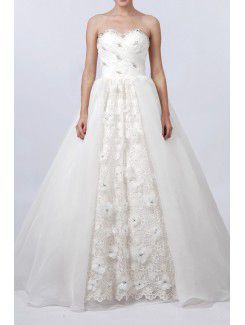 Lace Sweetheart Sweep Train Ball Gown Wedding Dress with Crystal