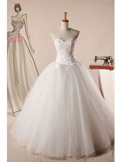 Чистая милая длина пола бальное платье свадебное платье с жемчугом