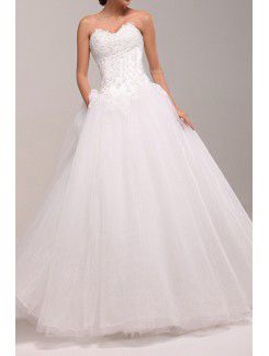 Net Sweetheart Floor Length Ball Gown Wedding Dress with Pearls