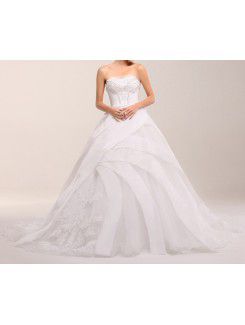 Organza Scoop Sweep Train Ball Gown Wedding Dress with Pearls