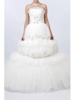 Net scoop golv längd balklänning bröllopsklänning med kristall