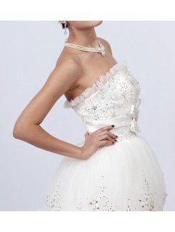 Net Scoop Floor Length Ball Gown Wedding Dress with Crystal