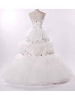 Net Scoop Floor Length Ball Gown Wedding Dress with Crystal