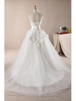 Net Strapless Sweep Train Ball Gown Wedding Dress
