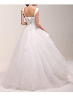 Organza Square Floor Length Ball Gown Wedding Dress with Sequins