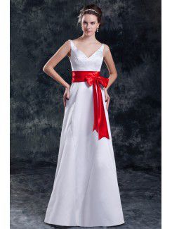 Атласная v-образным вырезом до пола длинастроки створки свадебное платье
