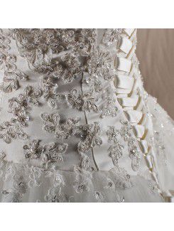 Organza Sweetheart Sweep Train Ball Gown Wedding Dress with Beading