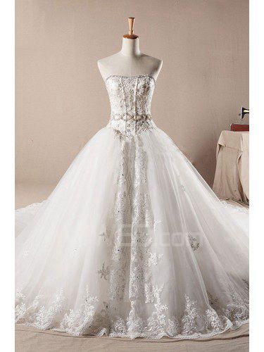 Scoop cathédrale train robe de bal de mariage robe nette avec cristal
