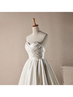 Satin Sweetheart Sweep Train A-line Wedding Dress with Pearls