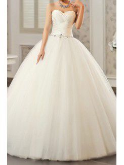 Satén novia piso-longitud vestido de bola del vestido de boda