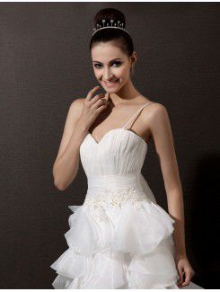 Organza Spaghetti Cathedral Train Ball Gown Wedding Dress with Beading