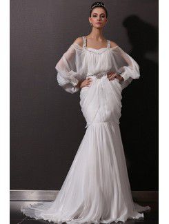 Chiffon Straps Chapel Train Mermaid Wedding Dress with Beading