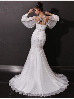 Chiffon Straps Chapel Train Mermaid Wedding Dress with Beading