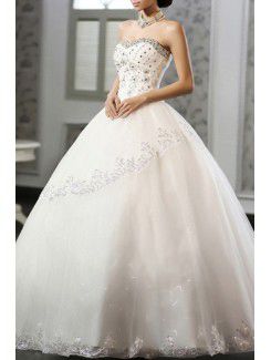 Satin Sweetheart Floor Length Ball Gown Wedding Dress with Beading