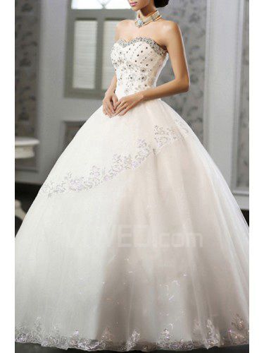 Атласная милая длина пола бальное платье свадебное платье с бисером