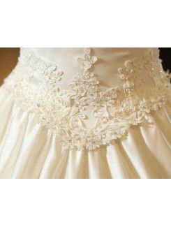 Satin V-neck Cathedral Train Ball Gown Wedding Dress with Pearls