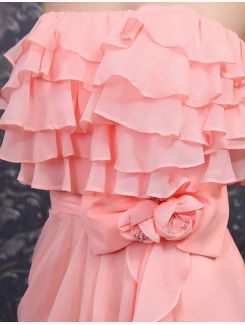 Chiffon Strapless Sweep Train A-line Wedding Dress with Handmade Flowers