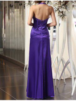 Satin Halter Floor Length A-line Wedding Dress with Beading