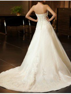 Satin Scoop Chapel Train A-line Wedding Dress with Beading