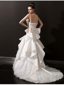 Satin Strapless Chapel Train A-line Wedding Dress