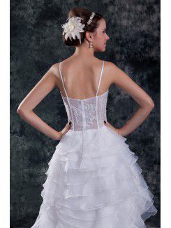 Organza V-Neck Sweep Train A-line Embroidered Wedding Dress