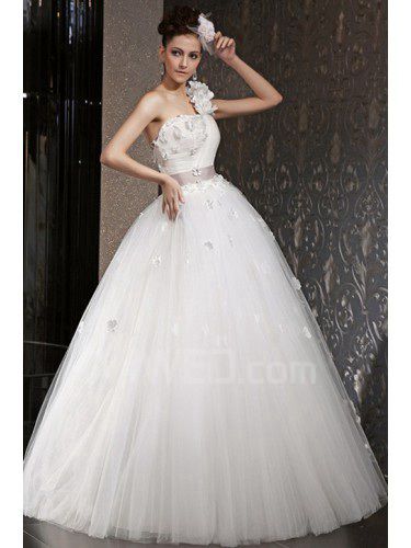 Атлас и тюль одно плечо длиной до пола, бальное платье свадебное платье