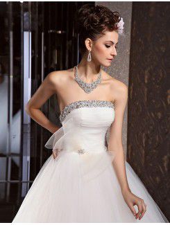 Net Strapless Floor Length Ball Gown Wedding Dress with Crystal