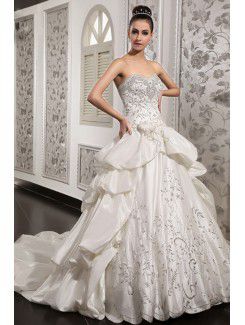 Taffeta Scoop Chapel Train Ball Gown Wedding Dress with Embroidered
