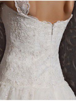 Lace Straps Chapel Train Ball Gown Wedding Dress with Beading