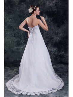 Organza Scoop Sweep Train A-line Embroidered Wedding Dress