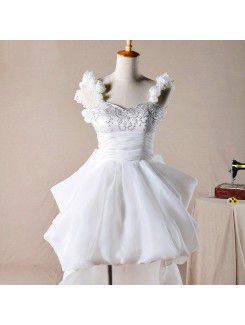 Organza Straps Chapel Train Ball Gown Wedding Dress with Handmade Flowers
